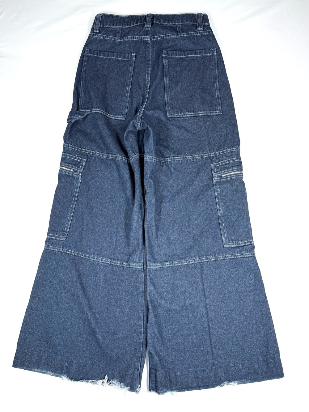 FASHION NOVA Womens Cargo Carpenter Wide Leg Jeans 3 Baggy Utility Streetwear - Picture 6 of 14
